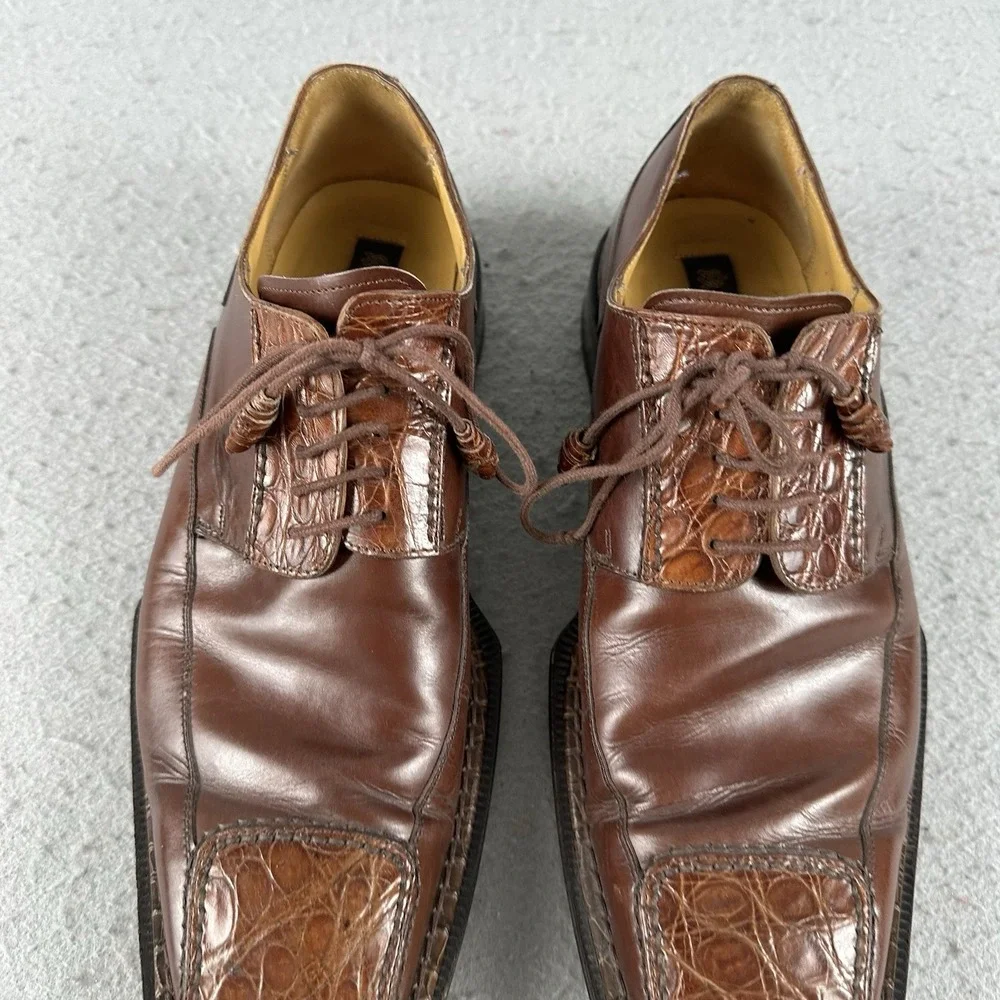 Mezlan Brown Crocodile Cap Toe‎ Oxford Dress Shoes Goodyear Welt Mens 9M Spain